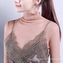 Women's chiffon lace organza top black long-sleeved blouse